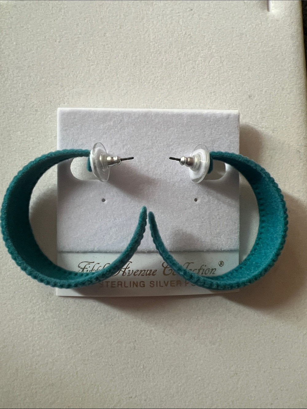 Fifth Avenue Collection Teal Hoop Earrings with Sterling Posts